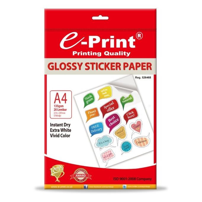 

tyS Kertas Foto Stiker Glossy Photo Paper A4 135gsm 20lembar e-Print