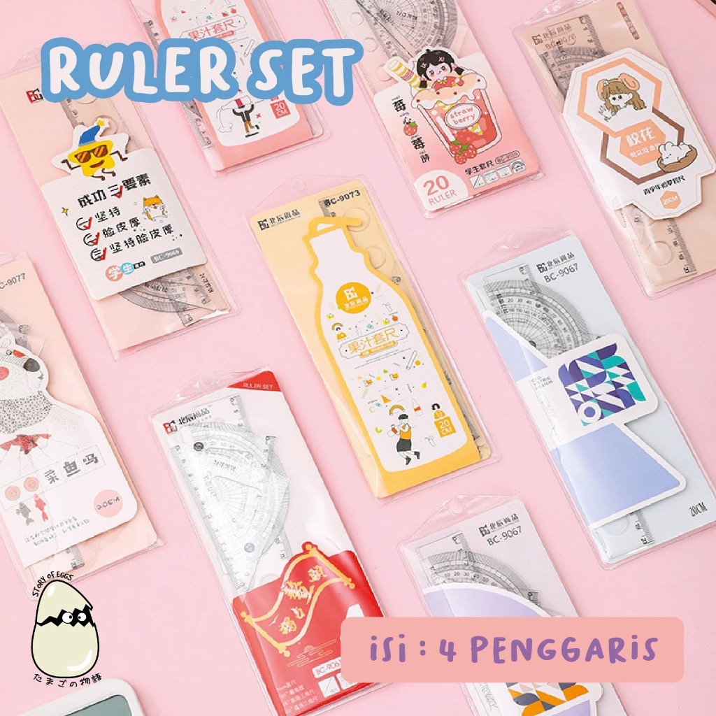 

Ruler Set Penggaris Busur Segitiga Multi Ruler In Pouch Cute and Aesthetic Penggaris School Suply