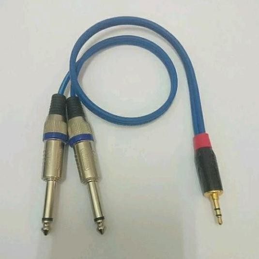 ready  ( 1meter ) Kabel Jack Handphone Hp ke Mixer Power Akai 3,5mm to 2Akai mono 6,5mm