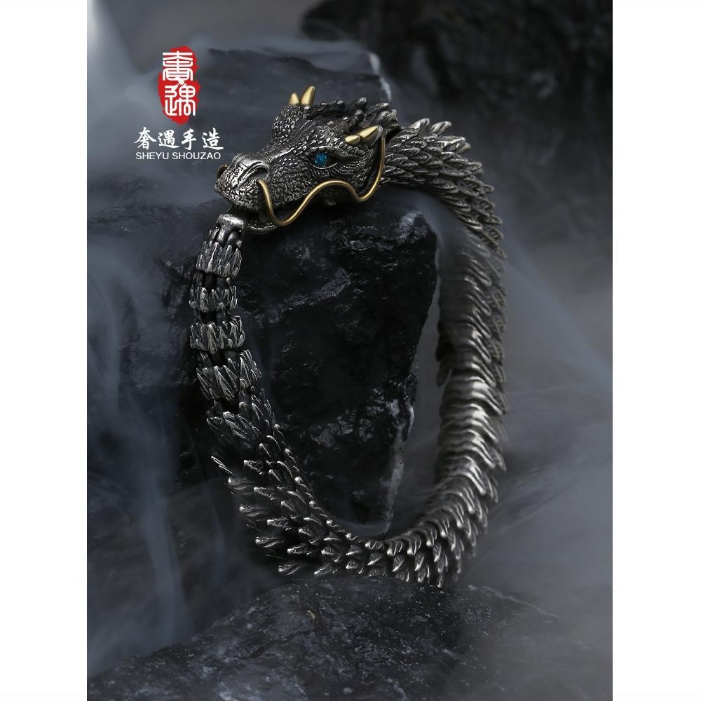 S925Gelang Perak Asli Buatan Tangan Perak Murni/Gelang Faucet Retro Unik Pria