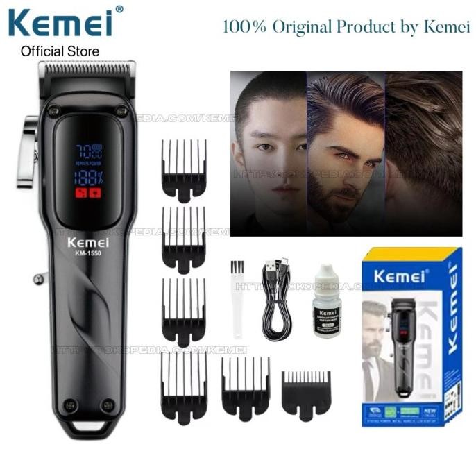 TERMURAH - Alat Cukur Rambut Kemei KM-1550 Professional Hair Clipper Charging USB Tipe C Display LED