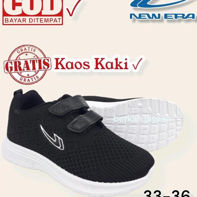 Sepatu Sekolah New Era Hitam Putih Type Perekat Hak Datar Casual Shoes Sneakers Pria Wanita