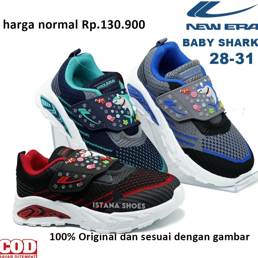 Sepatu Sekolah Anak Laki Laki Cowok New Era Baby Shark Paud Tk Sd Sneakers Usia 4 6 Tahun Perekat Mu
