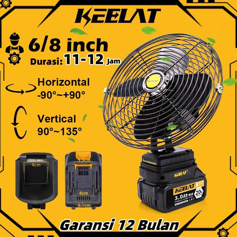 WAGI KEELAT Angin Portable 6/8" inch Cordless Kipas Low Noise MT Baterai