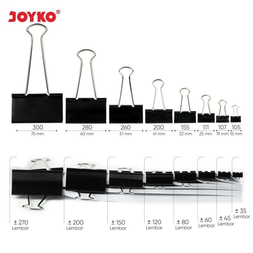 

PJ24 GTU-712 Joyko Binder Clip No 260 Hitam Original Per Kotak (Isi 12 PCS) / Klip Binder 260 Kertas Penjepit Kertas Joyko Hitam Per Kotak Premium Termurah