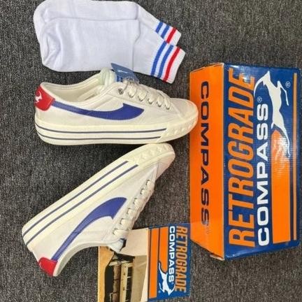 COD SEPATU COMPASS RETROGRADE LOW WHITE BLUE SEPATU COMPASS PUTIH PENDEK PRIA WANITA SEPATU COMPASS