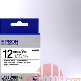 

TERBARU - Epson label 12mm black on white 9m labelworks tape cartridge LK-4WBN