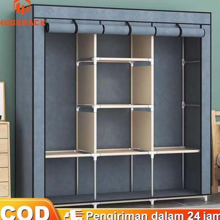 Lemari Pakaian/ Lemari baju jumbo/Lemari Portable Serbaguna Bahan Kain Resleting/Lemari 3 Sekat