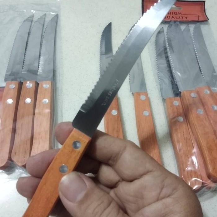 Pisau Steak Gagang Kayu Stainless Steel Pisau Daging Serbaguna