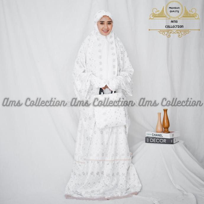 Mukena Terusan Dewasa Bordir Sutra Milo Renda Mewah ADI