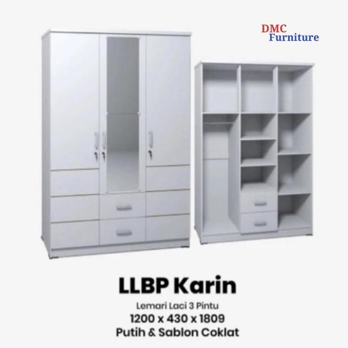 ready lemari baju putih 3 pintu lemari pakaian putih laci 2 cermin