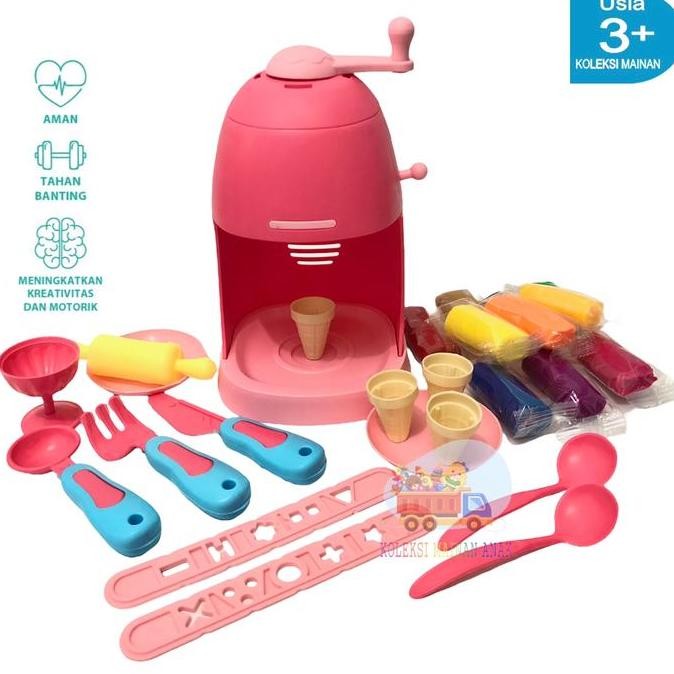 Mainan edukatif anak cetakan lilin es krim machine play fun doh set