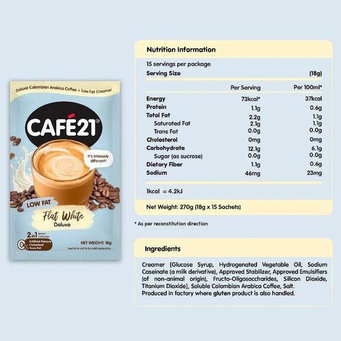 

ready stock Cafe 21 Flat White Deluxe Low Fat Oat Latte / Kopi Cafe21