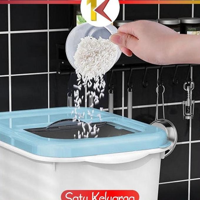 

Terlaris Sk-C719 Tempat Beras Kotak Penyimpanan Makanan Rice Box Storage Bisa Didorong Dengan Roda / Wadah Serbaguna Box Beras Tepung Free Cangkir