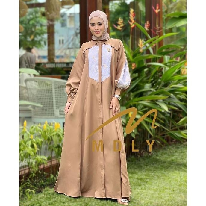 MDLY Baju Gamis wanita Fiory dress Bordir Fit Kombinasi Gold Lembut