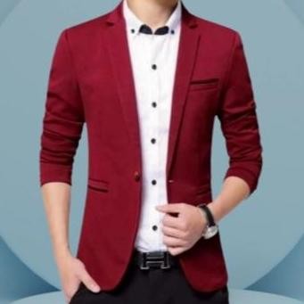 Blazer Pria Casual Jas Slimfit Merah Maroon murah