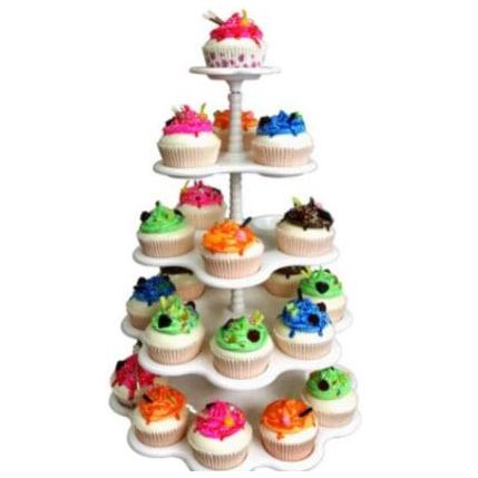 BEBAS ONGKIR - Rak Susun Plastik Kue 5 Stand White Cup Cake Tray