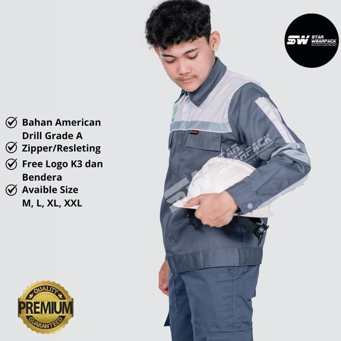 Wearpack Atasan Warna Abu Kombinasi Putih Resleting New Stok