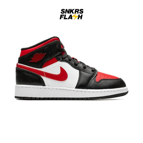 AIR JORDAN 1 Mid Black Fire Red (Gs) Sepatu Sneakers Anak - 554725079 - Size 37.5