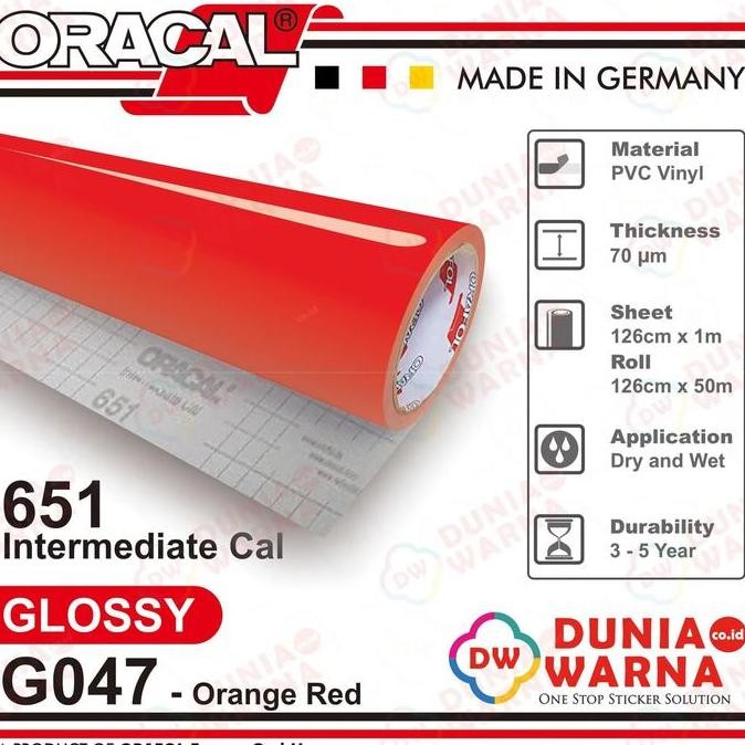 New Oracal 651 047 Orange Red 651G Gloss 651M Matte (Doff) Sticker Vinyl Calendered Intermediate Cal
