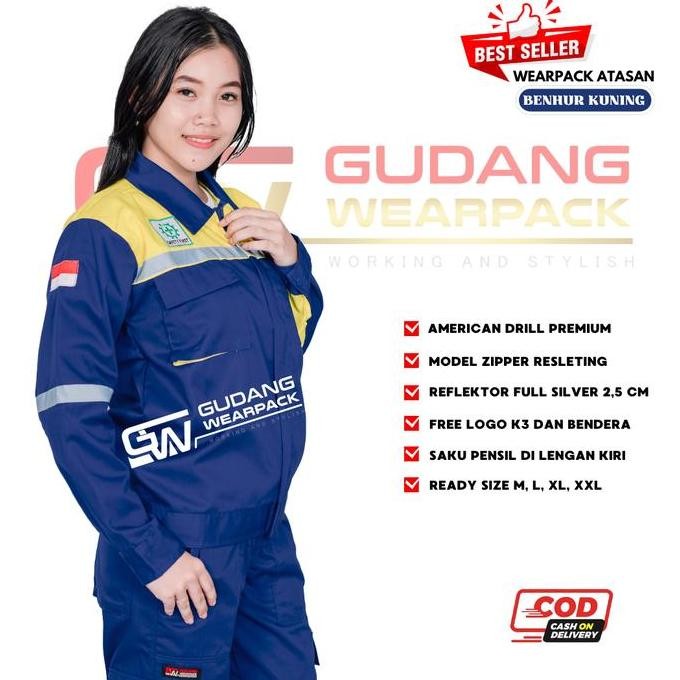 Wearpack Atasan Lengan Panjang Warna Biru Benhur Kombinasi Kuning New Stok