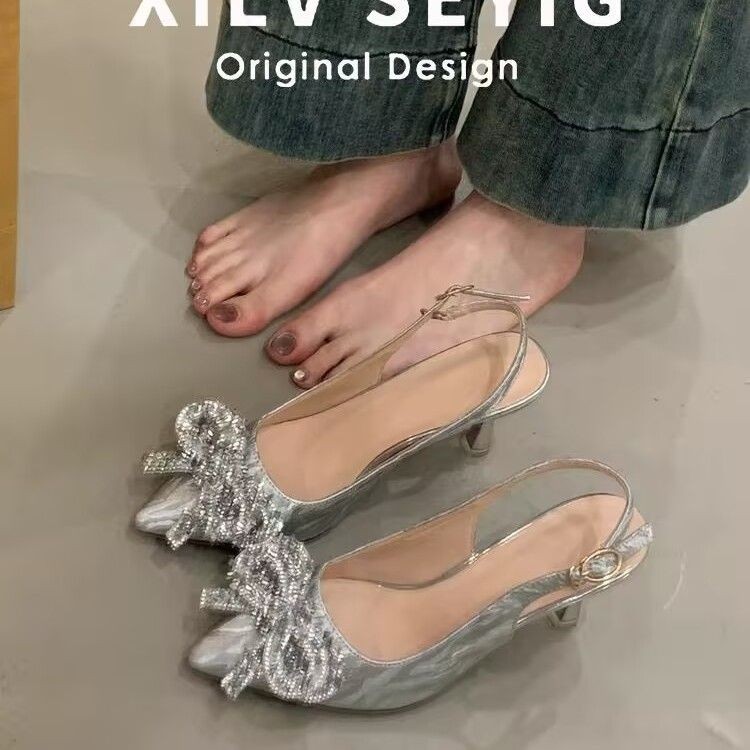 High Heels Wanita Sexy 2025 - Kristal & Pita / Hak Tipis untuk Pernikahan & Pesta