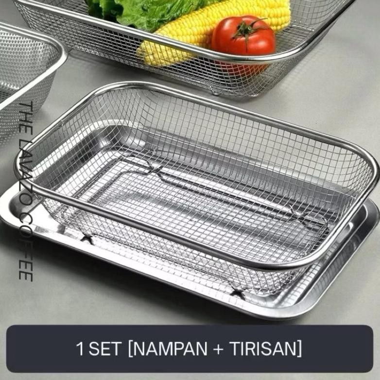 WK 1set nampan saringan stainless / tirisan minyak / food drying tray / keranjang tinggi stainless b