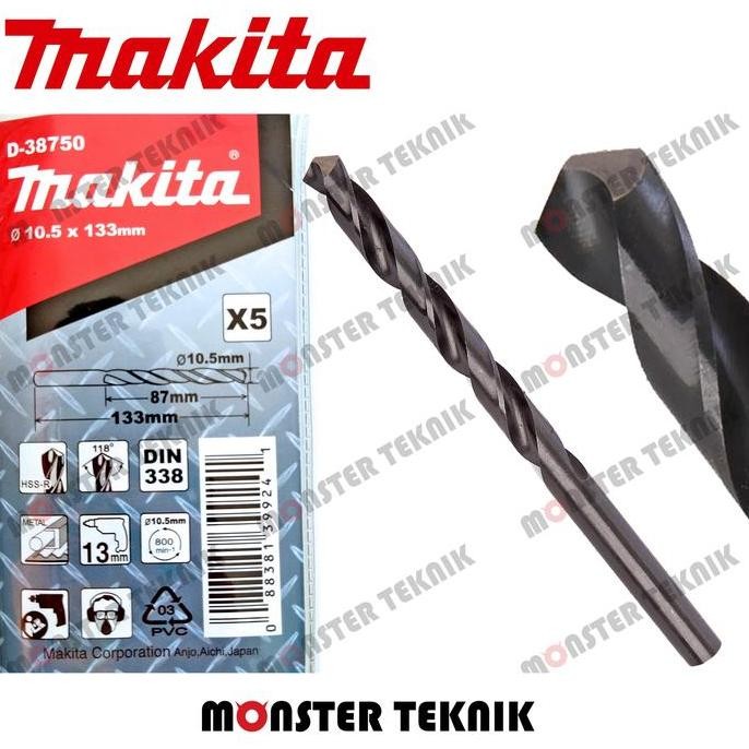 Mata Bor Besi 10,5mm Makita HSS Drill Bits 10.5x57/133mm Metal D-38750 DISKON