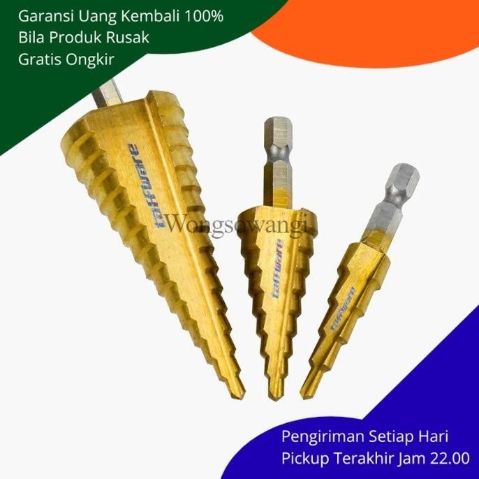 MATA BOR PAGODA SPIRAL HSS TITANIUM STEP DRILL BIT SET 3pc (benz,nachi HEMAT