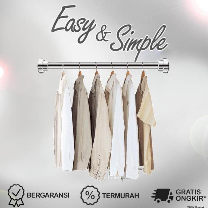 ES Tiang Gantungan Pakaian Serbaguna Teleskopik Besi Stainless Steel Tiang Gantungan Baju Hanger