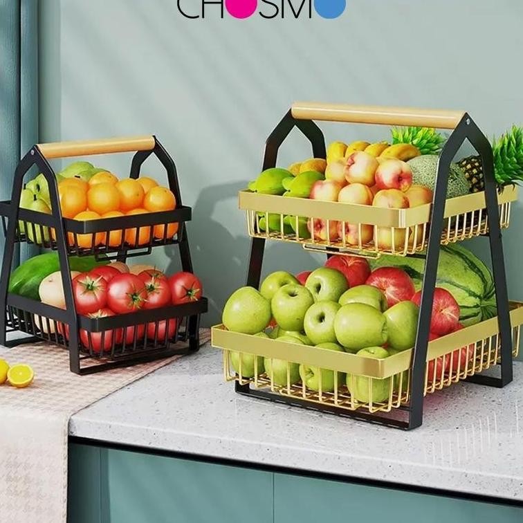 RAK BAWANG Keranjang Rak Dapur Rak Buah Besi Rak Dapur Besi Kayu Serbaguna Dapur Rak 2 Tingkat Dapur