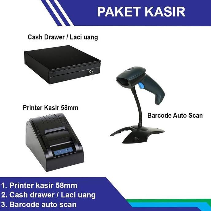 

NEW PAKET KOMPUTER KASIR BARCODE SCANNER AUTO CASH DRAWER PRINTER KASIR