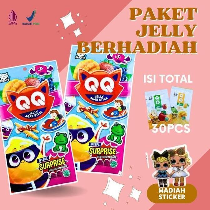 

Halal-1 TERBARU PAKET QQ JELLY 30/60/90 PCS AGAR BERHADIAH MAINAN ANAK-ANAK ISI JELLY DI LENGKAPI DENGAN HADIAH MAINAN DALAM 1 KEMASAN HALAL BPOM SNACK VIRAL TERBARU