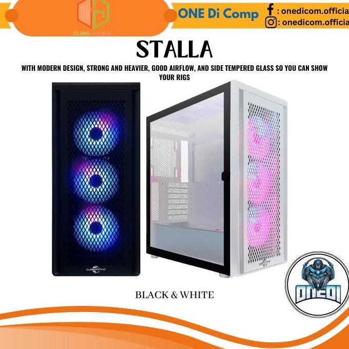 TERBARU - CASING CUBE GAMING STALLA BLACK - ATX - LEFT SIDE GLASS DOOR