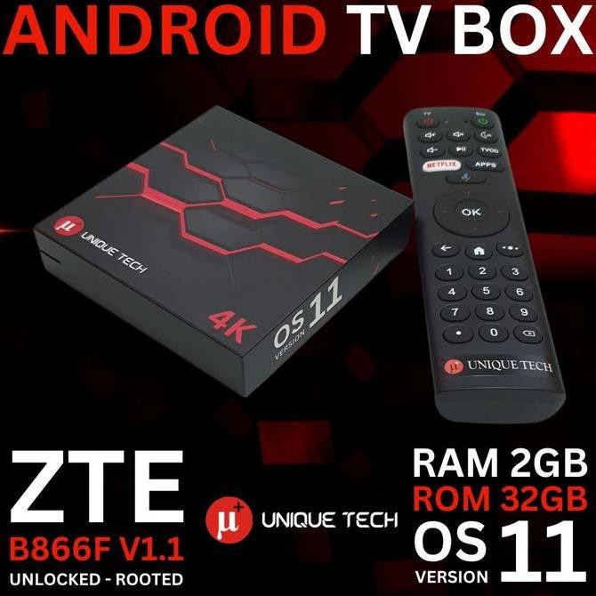 BEBAS ONGKIR - STB ZTE B866F OS 11 RAM 2GB UNLOCK ROOT FULL SET ANDROID TV BOX AKUN