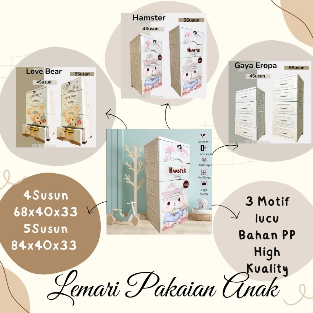 IK Lemari Pakaian Plastik Anak  Laci Plastik Susun Bayi Perempuan Laki Laki Lemari Baju Plastik Susu