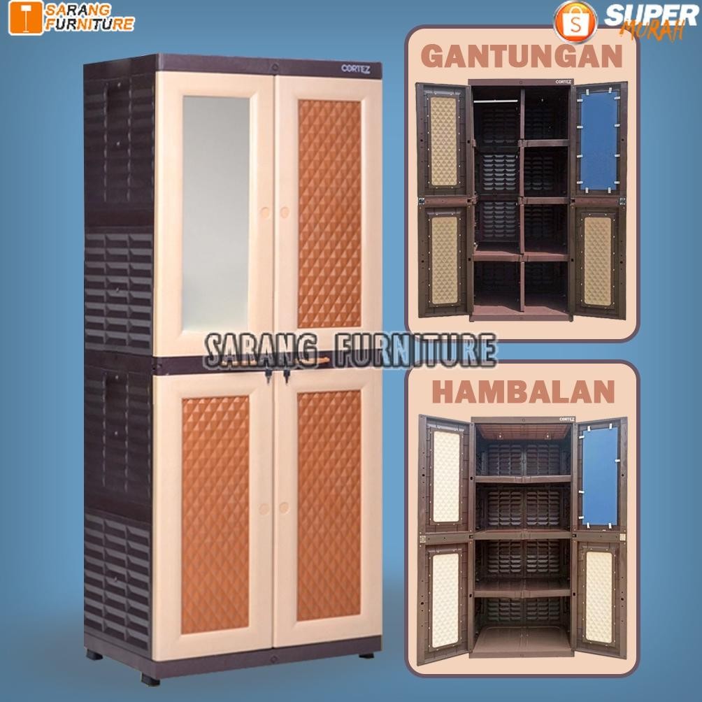 IK JUMBO - LEMARI PAKAIAN CORTEZ LEMARI PAKAIAN PLASTIK SUSUN 4 GANTUNGAN KACA TABITHA CORTEZ LEMARI