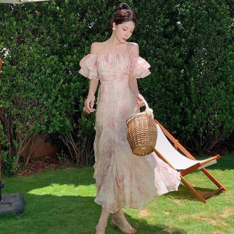 - Raline Pink Sabrina Dress Woman Premium / Korean Summer Dress / Beachwear Bali / Casual Dress / Pa