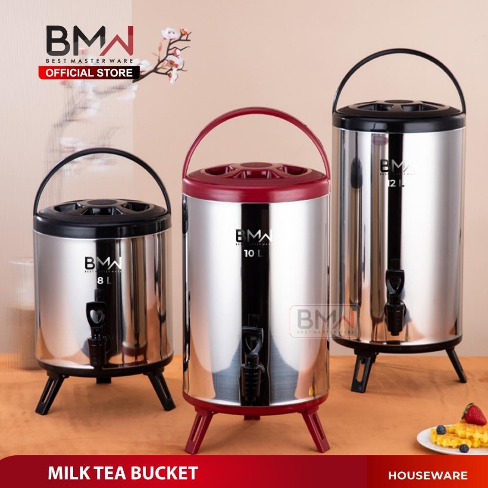 Water Jug Milk Tea Stainless Steel BMW Kitchenware Dispenser Air Panas / Dingin Termos dengan Kran