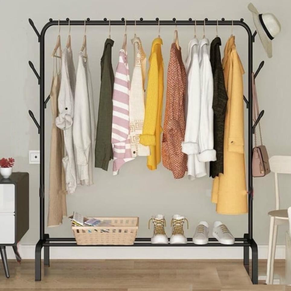 Rak Stand Hanger Double dan Stand Hanger Single Gantungan Baju Berdiri Kuat Serbaguna