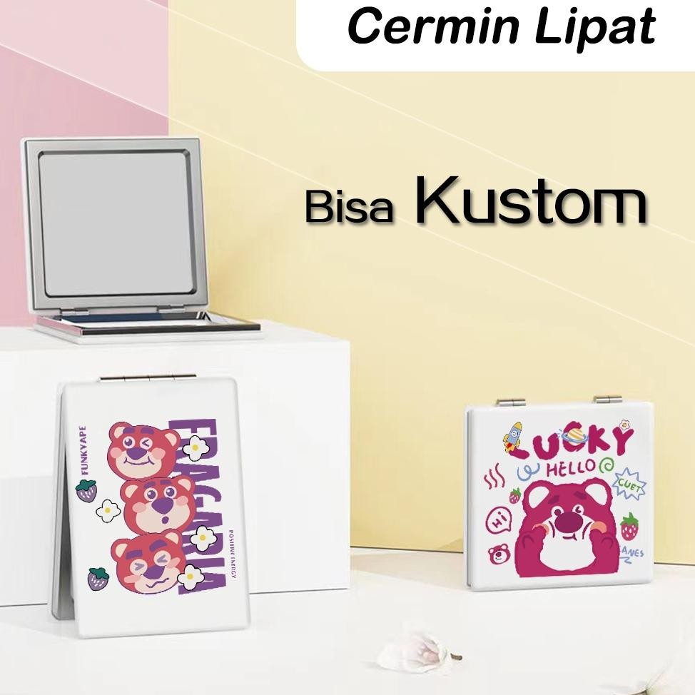 SUTU Cermin Lipat Custom Kartun  Cermin Rias Karakter Hewan Lucu  Cermin Lipat Portabel Kulit Mini