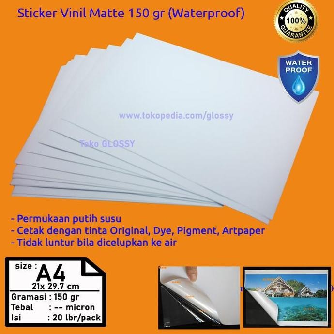 

ready STICKER VINYL MATTE A4 150 GSM /STIKER VINIL MATTE WATERPROOF