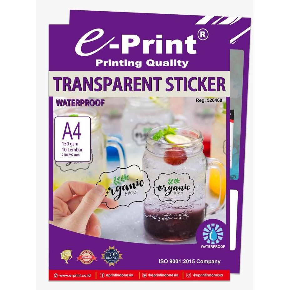 

ready Kertas Stiker Transparan Sticker Paper A4 by e-Print