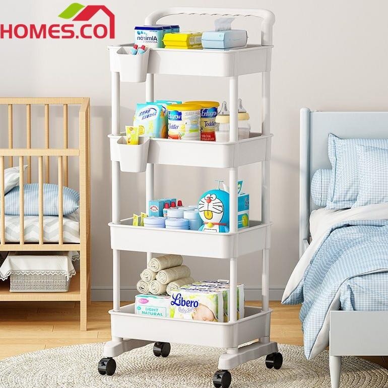 [In Stock]Homes Rak Susun Serbaguna Rak Trolley Dorong Bayi Plastik Rak Salon Rak Kamar Mandi dengan