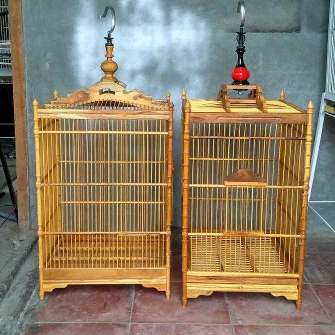 Kandang Burung Kotak No 2 Kayu Jati Komplit Tangkringan Makan Dan Minu