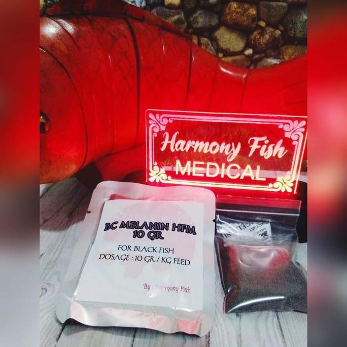 Terlaris Bc Melanin Hfm 10Gr Bubuk Vitamin Pigmen Hitam Black Ikan Koi Koki