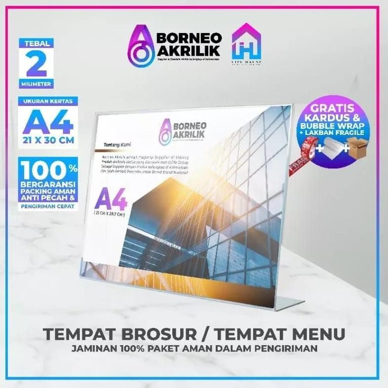 STANDING AKRILIK A4 LANDSCAPE TEMPAT BROSUR AKRILIK STAND LANDSCAPE LIFEHAUSE INDONESIA BORNEO AKRIL