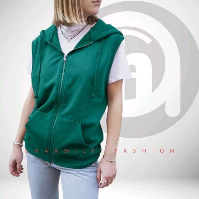 Zipper Hoodie Lekbong Sweater Tanpa Lengan Unisex Rompi Santai Terlaris