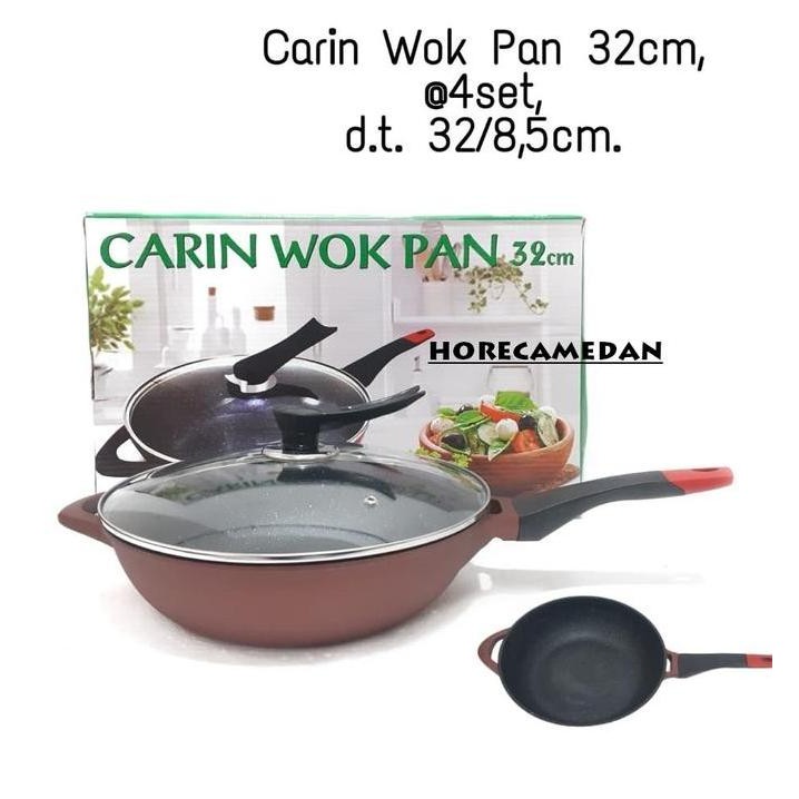 NEW Carin Wok Pan Marble Granit 32cm Tutup Kaca / Wajan marble granit 32cm