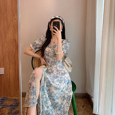 BEST SELLER SKY BLUE FLORAL MIDI DRESS - CASUAL KASUAL / IMPORT IMPOR  / DAISY DRESS BUNGA / KOREAN 